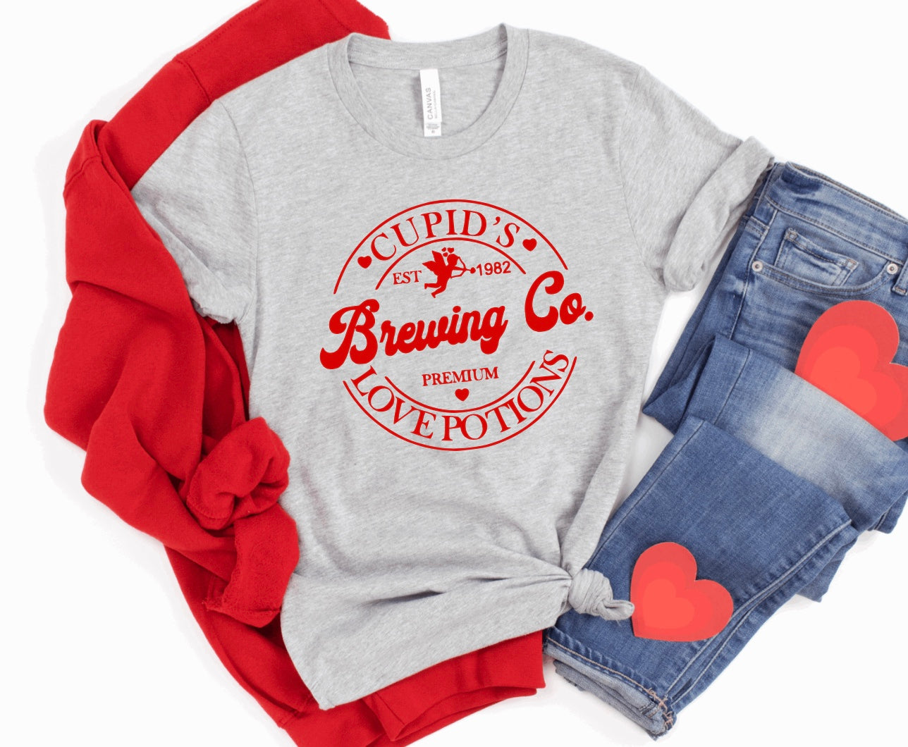 Cupids brewing co Valentine’s Day unisex t-shirt for women in light grey