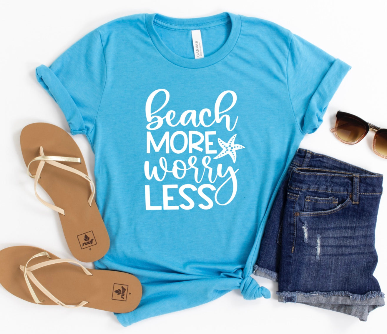 Beach more worry less t-shirt 