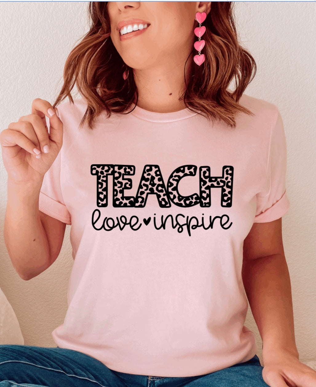 Teach love inspire leopard print t-shirt 