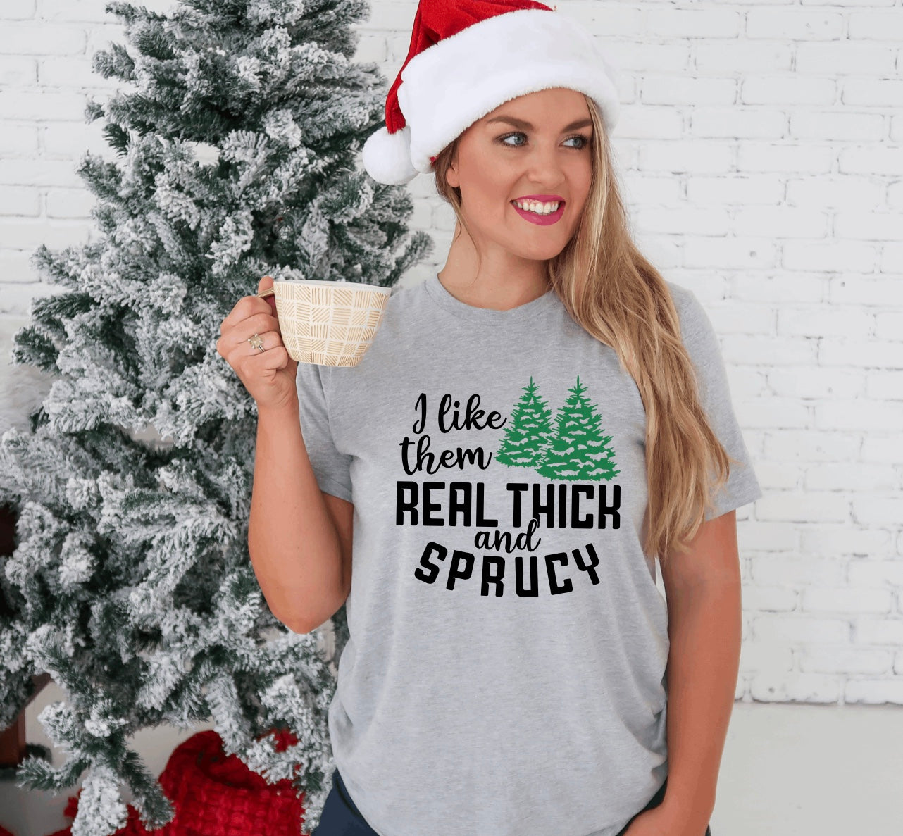 I like them real thick and sprucy unisex Christmas t-shirt for women in grey