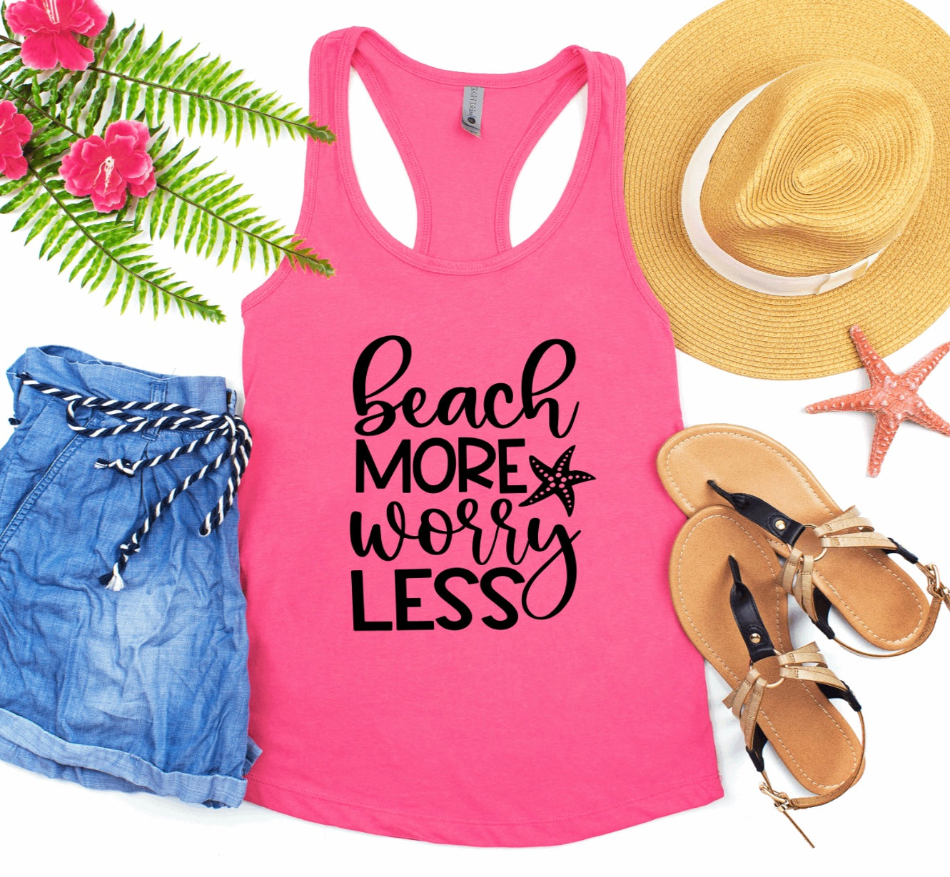 Beach more worry less racerback tank top 