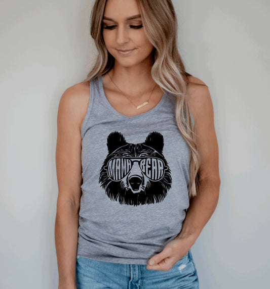 Mama bear with glasses racerback tank top