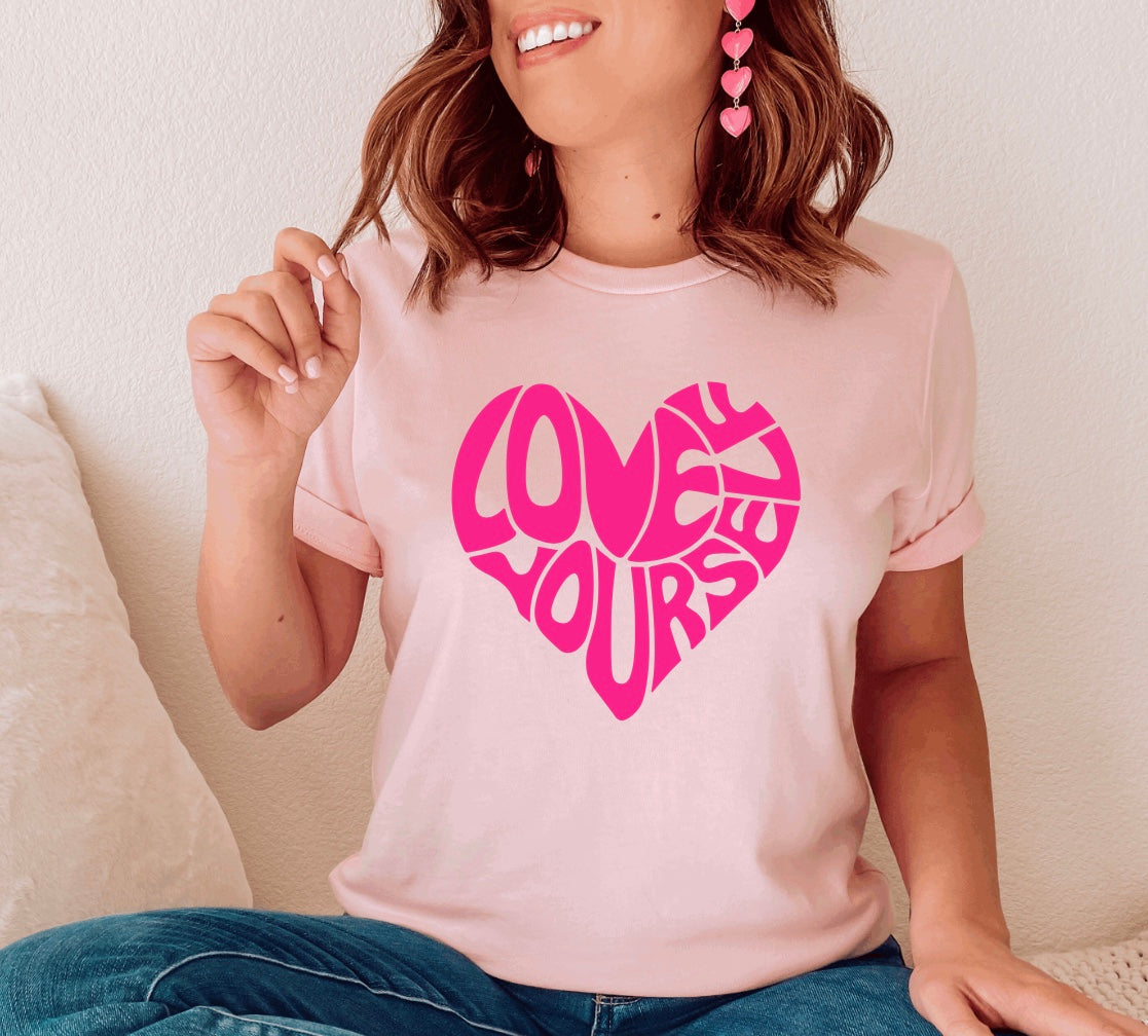 Love yourself Valentines Day unisex t-shirt for women in pink
