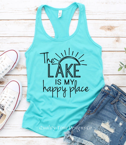 The lake is my happy place racerback tank top 