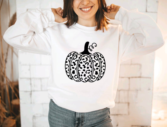 Leopard print pumpkin crewneck sweatshirt