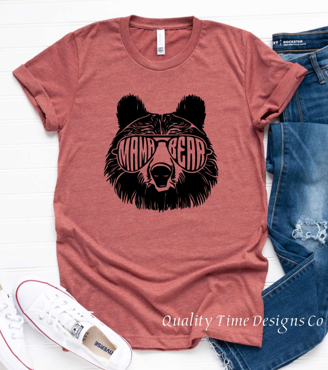 Mama bear with glasses graphic t-shirt 