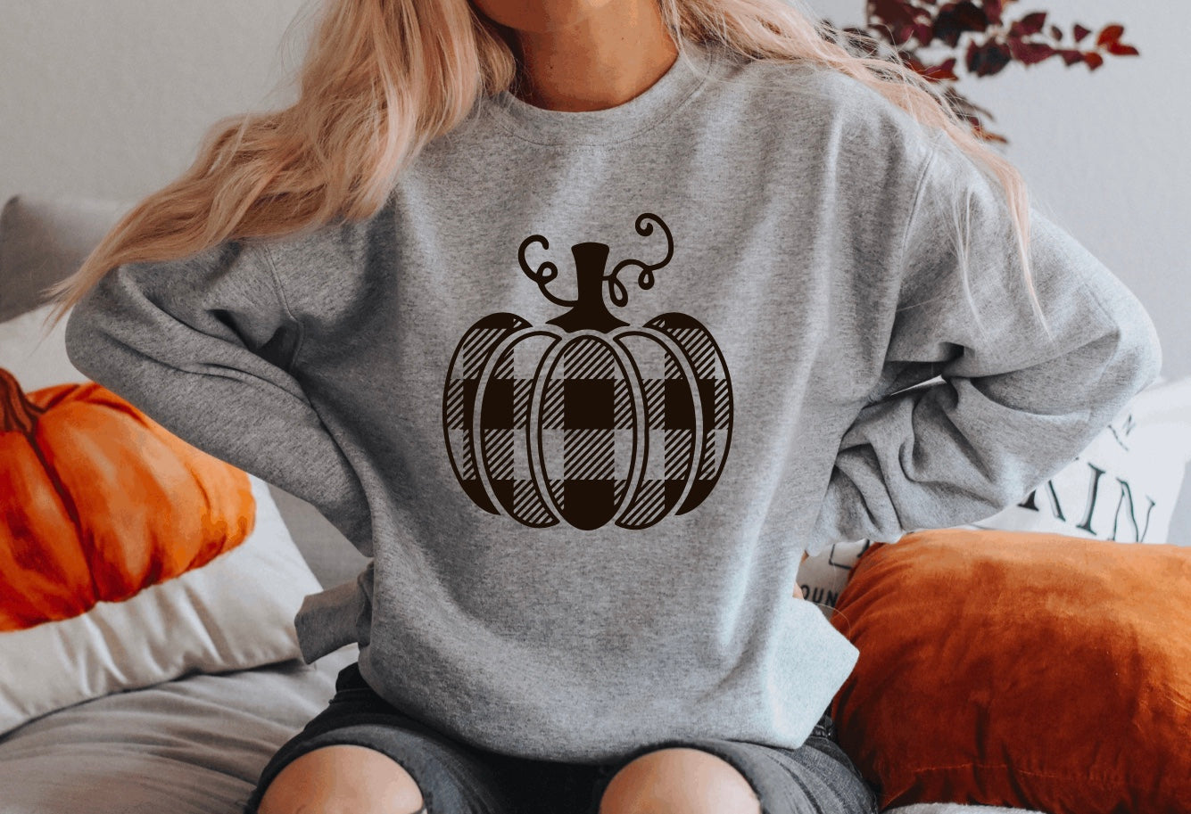 Buffalo Plaid pumpkin Crewneck Sweatshirt Quality Time Designs Co