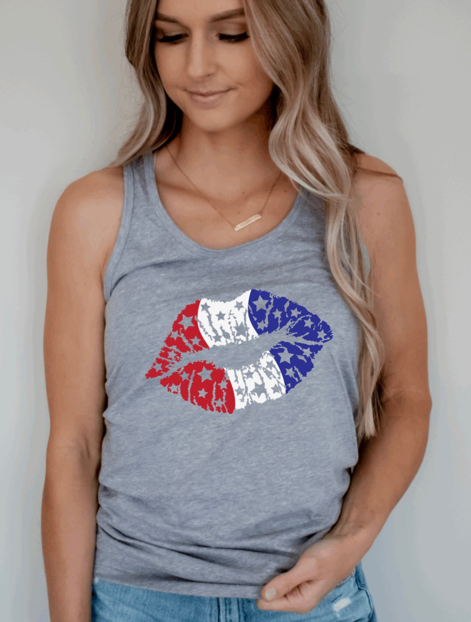 American flag kiss racerback tank top 