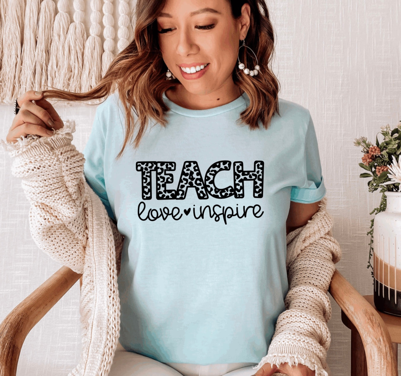 Teach love inspire leopard print t-shirt 