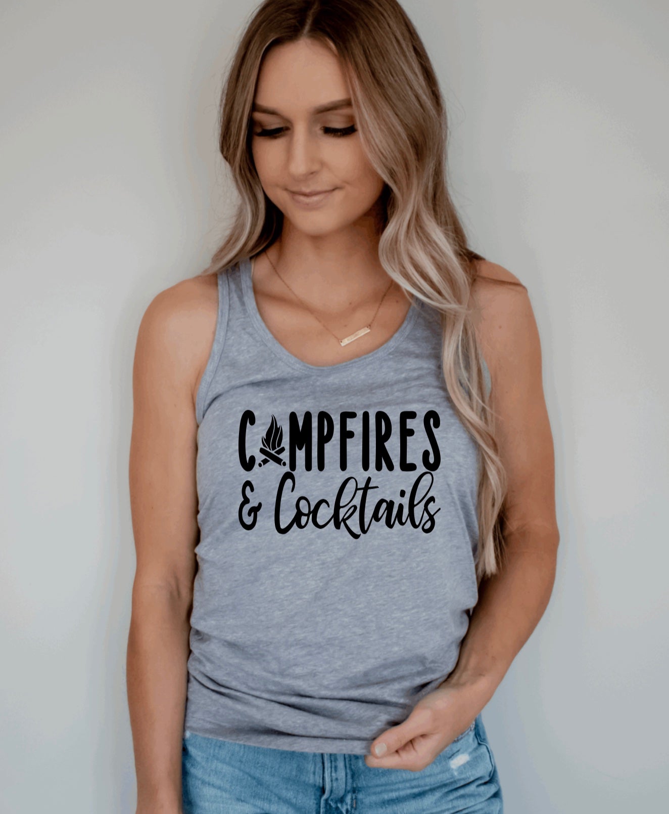 Campfires and cocktails racerback tank top