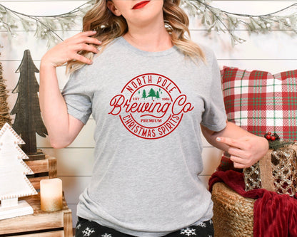 North Pole brewing co Christmas unisex t-shirt in grey