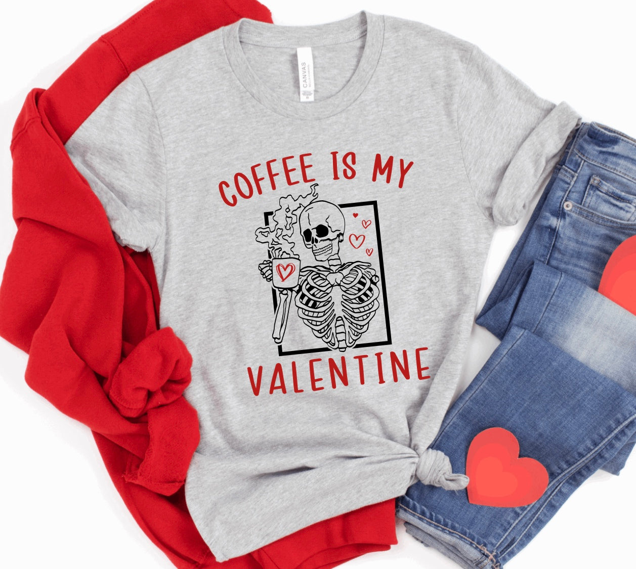 Coffee is my Valentine- skeleton valentine unisex t-shirt in light grey