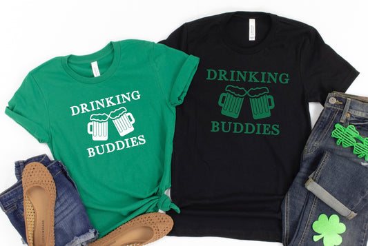 Drinking buddies couples st. Patrick’s day unisex t-shirts in green and black 