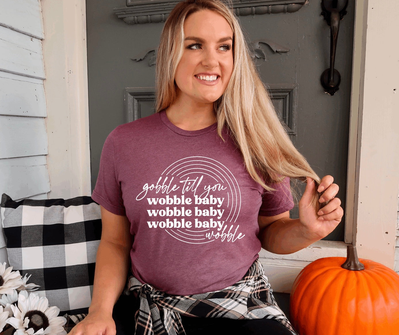 Gobble til you wobble baby | Thanksgiving t-shirt in heather maroon 
