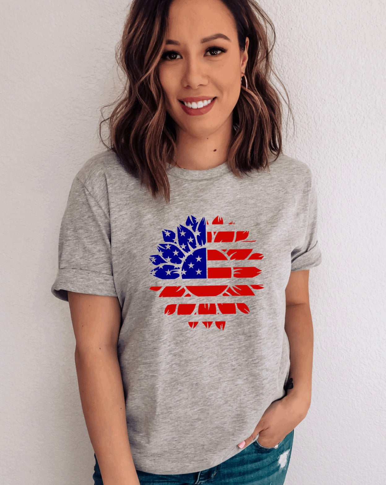 American Flag sunflower t-shirt 