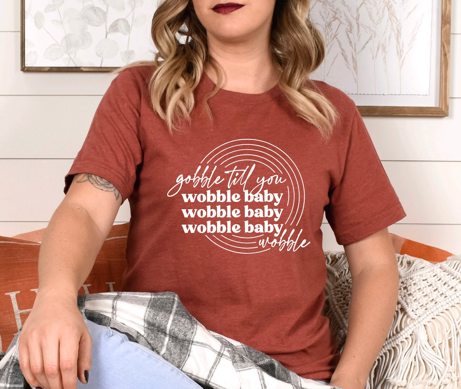 Gobble til you wobble baby | Thanksgiving t-shirt in heather clay 