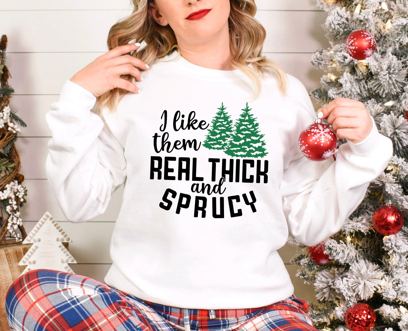 I like them real thick and sprucy Christmas unisex crewneck sweatshirt in white 