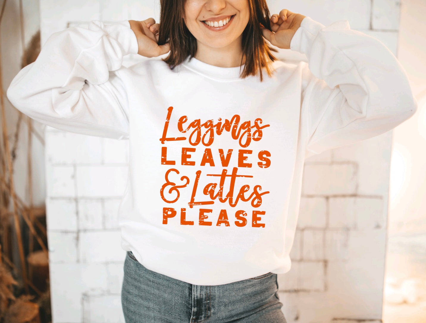 legging leaves and lattes please crewneck sweatshirt