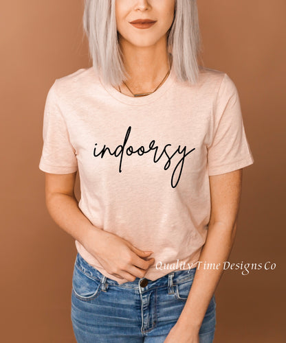 Indoorsy cursive font t-shirt 