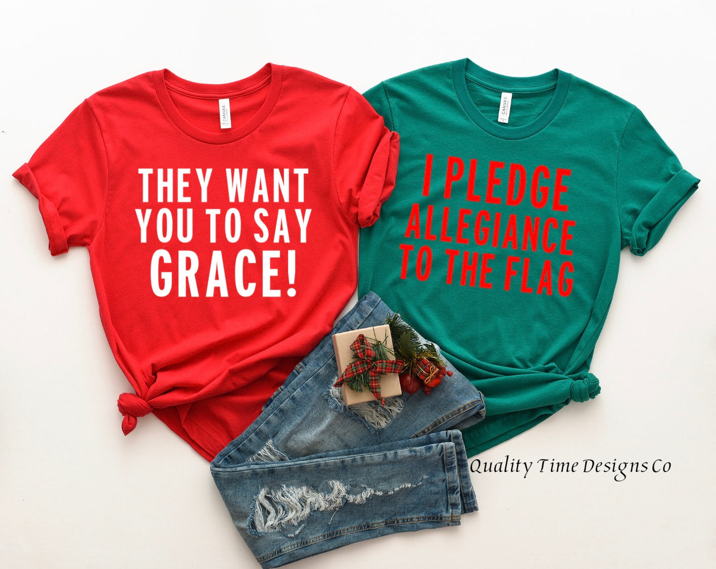 They want you to say Grace/I pledge allegiance t-shirts 