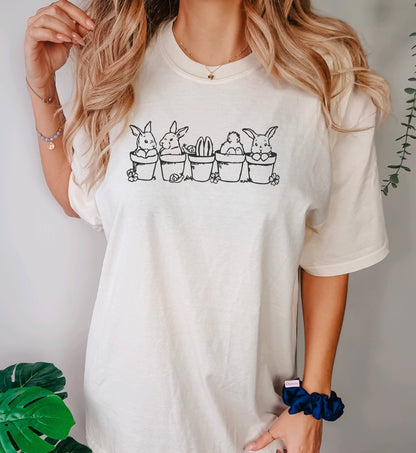 Bunnies in flower pots comfort colors Easter t-shirt for women in ivory 