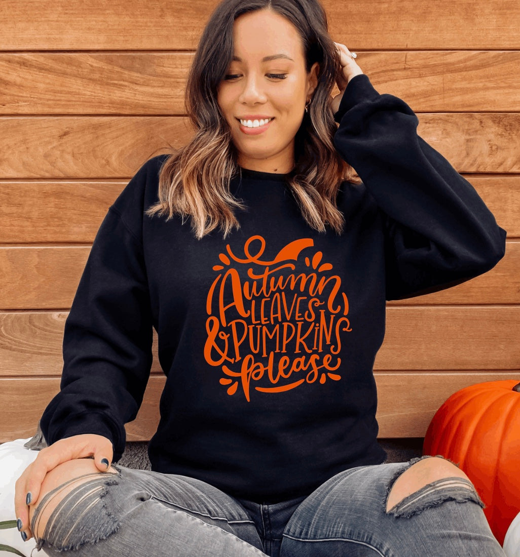 autumn leaves and pumpkins please crewneck sweatshirt