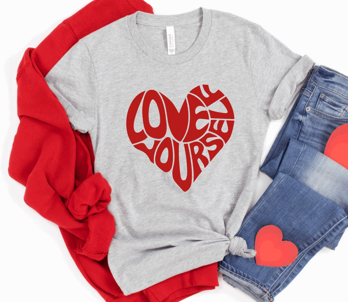 Love yourself Valentines Day unisex t-shirt for women in grey