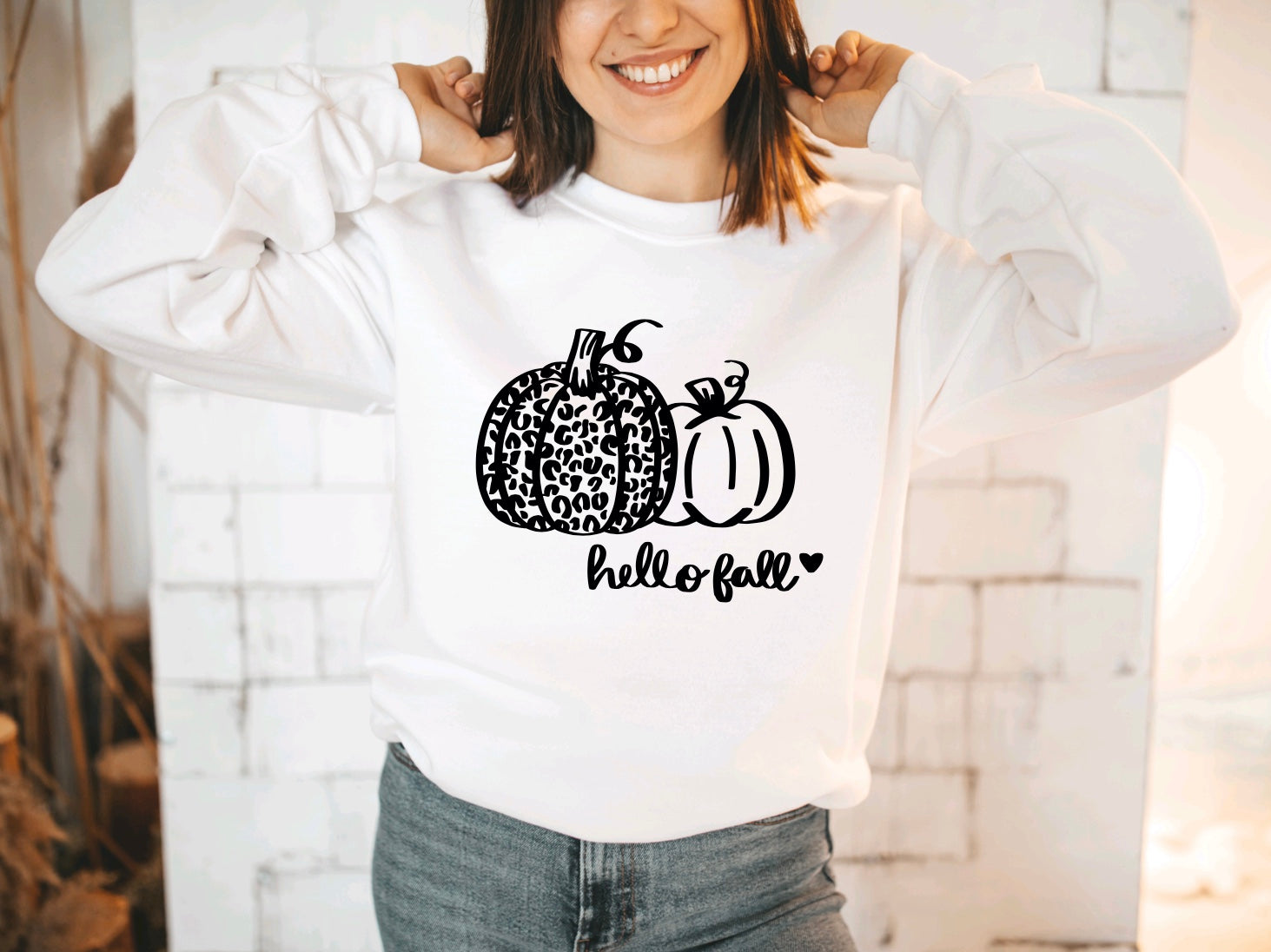 Hello fall leopard print crewneck sweatshirt