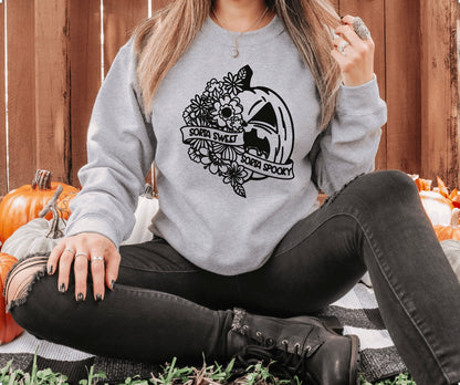 Sorta Sweet Sorta Spooky- Halloween Floral Pumpkin Crewneck Sweatshirt