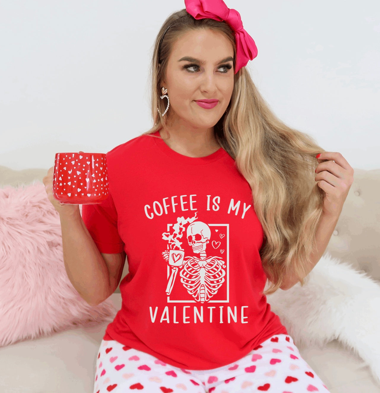 Coffee is my Valentine- skeleton valentine unisex t-shirt in red