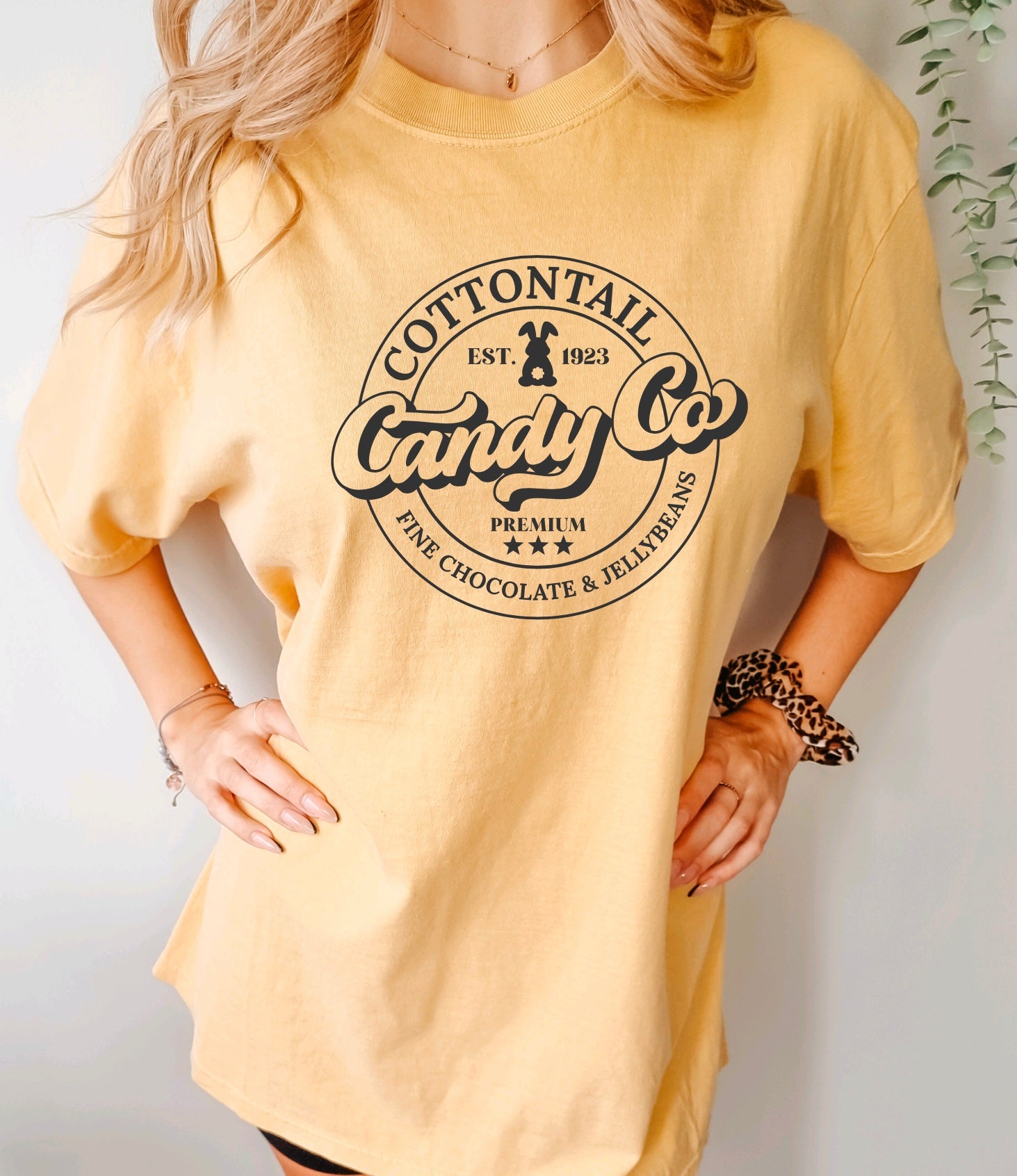 Cottontail candy co comfort colors Easter t-shirt for women in mustard