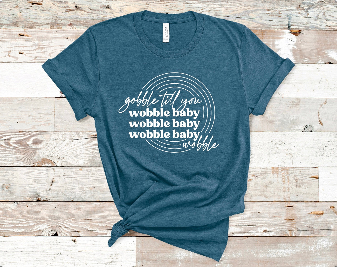 Gobble til you wobble baby | Thanksgiving t-shirt in heather deep teal