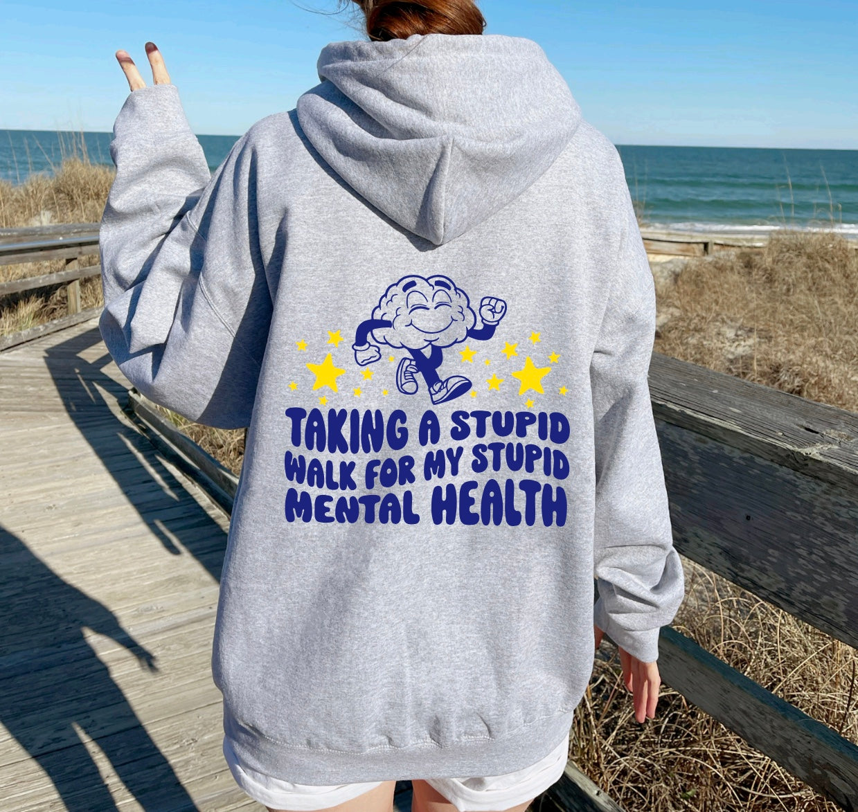 Taking a Stupid Walk for My Stupid Mental Health Hoodie with sleeve design