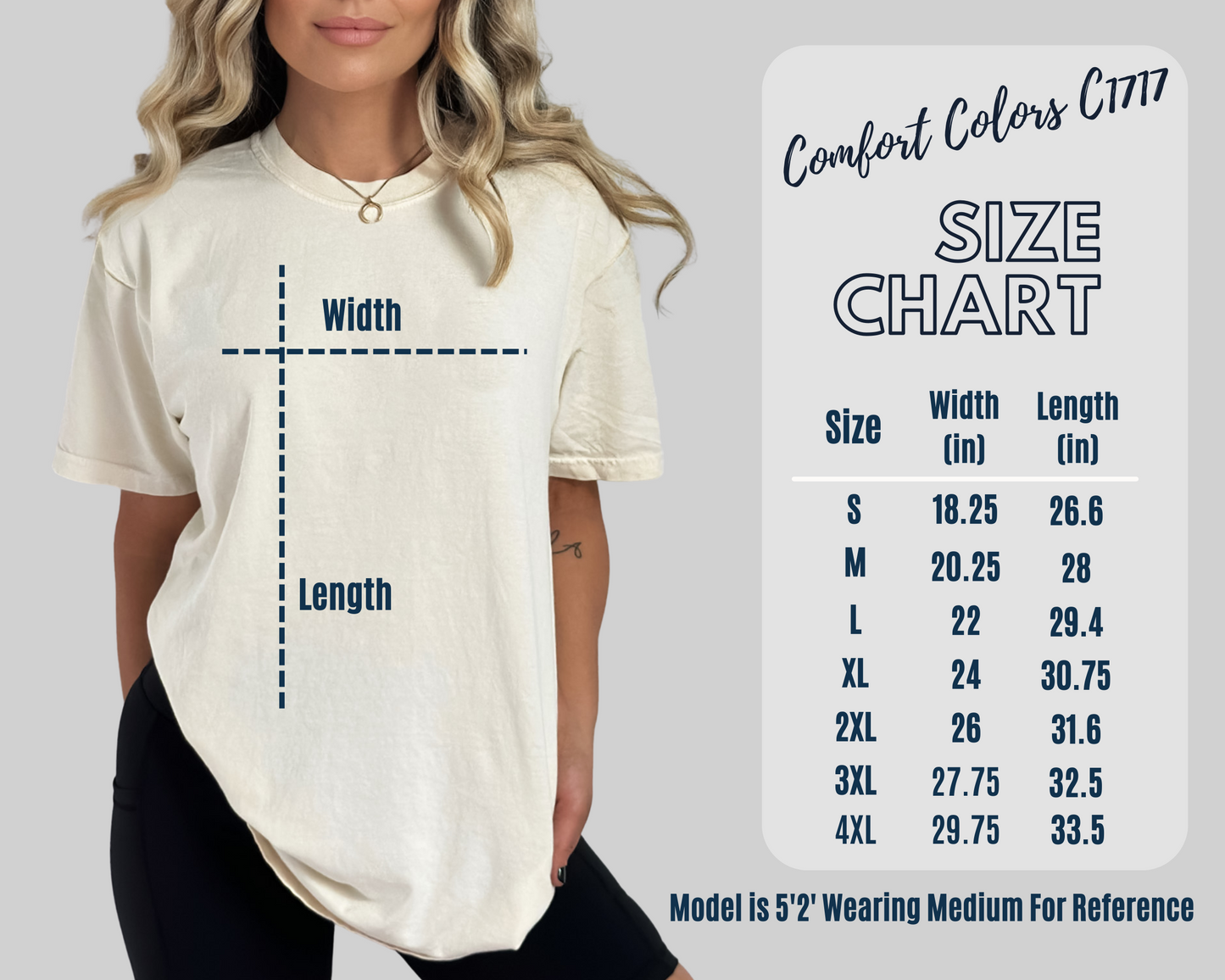 Comfort colors unisex t-shirt 1717 size chart