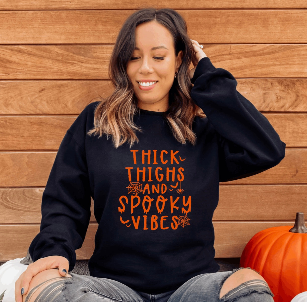Thick thighs and spooky vibes crew neck sweatshirt 