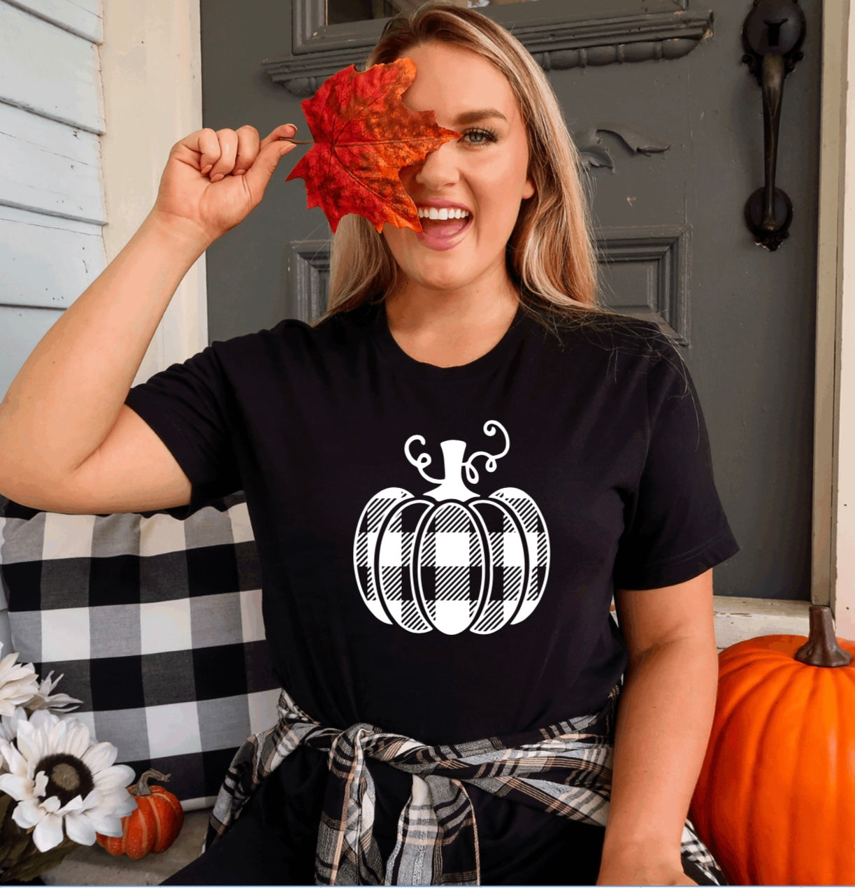 Buffalo plaid pumpkin t-shirt 