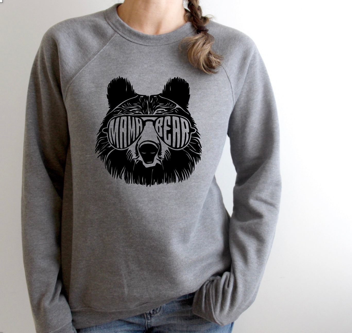 Cool Mama Bear with glasses graphic Sweatshirt or Hoodie Quality