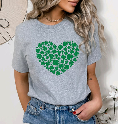 Shamrock heart st Patrick’s day unisex t-shirt for women in heather light grey