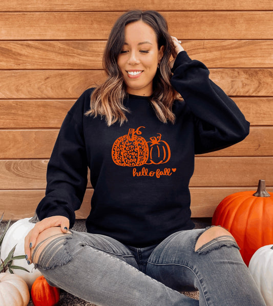 Hello Fall leopard pumpkin crew neck sweatshirt 