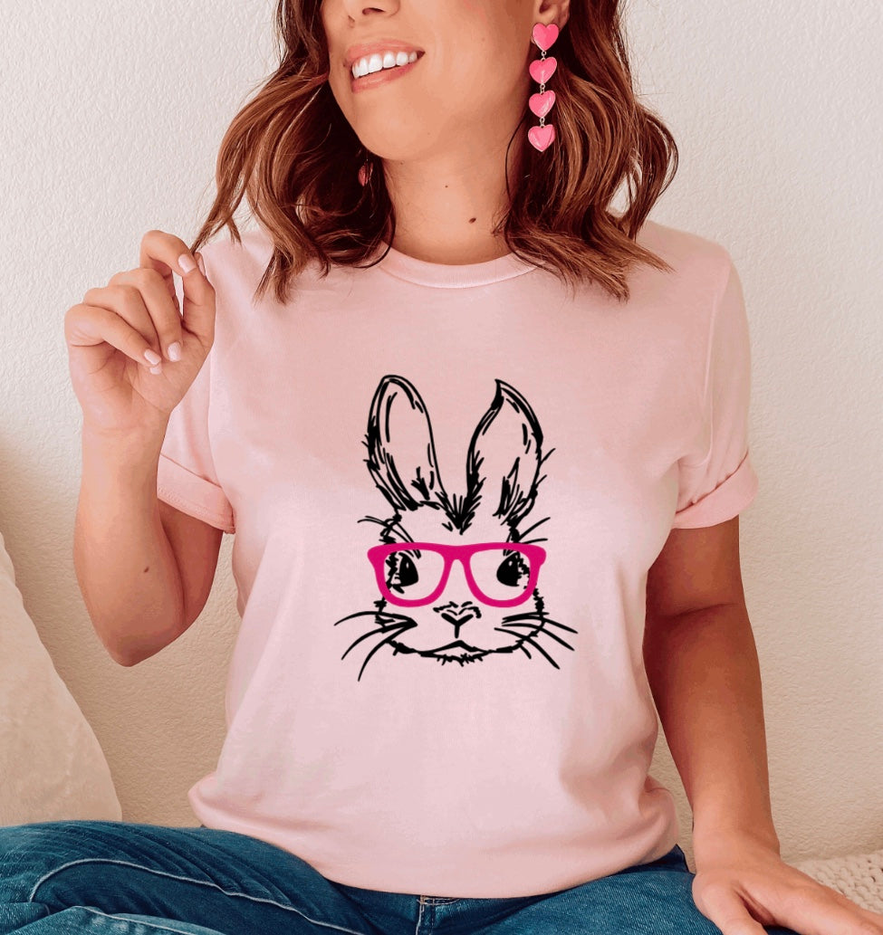 Bunny with customizable glasses unisex t-shirt for women in pink
