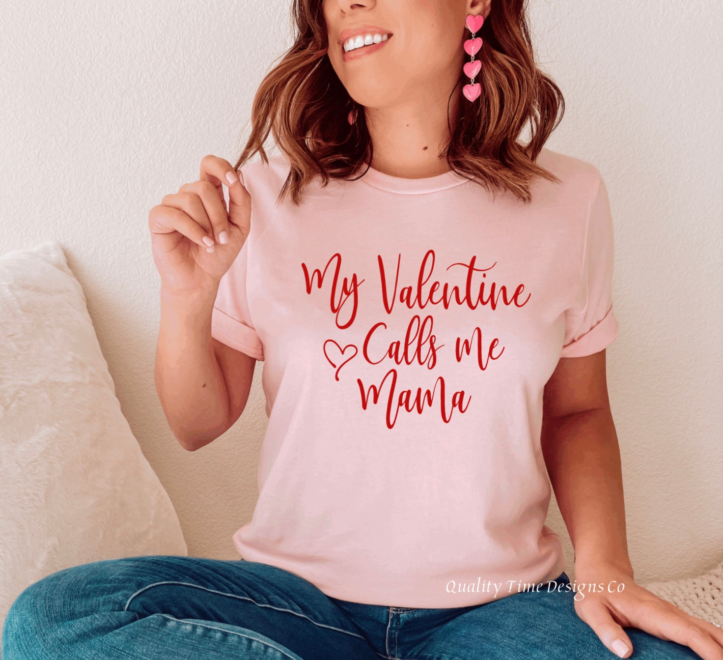My Valentine calls me mama unisex t-shirt in pink