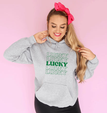 Lucky repeating text hoodie 