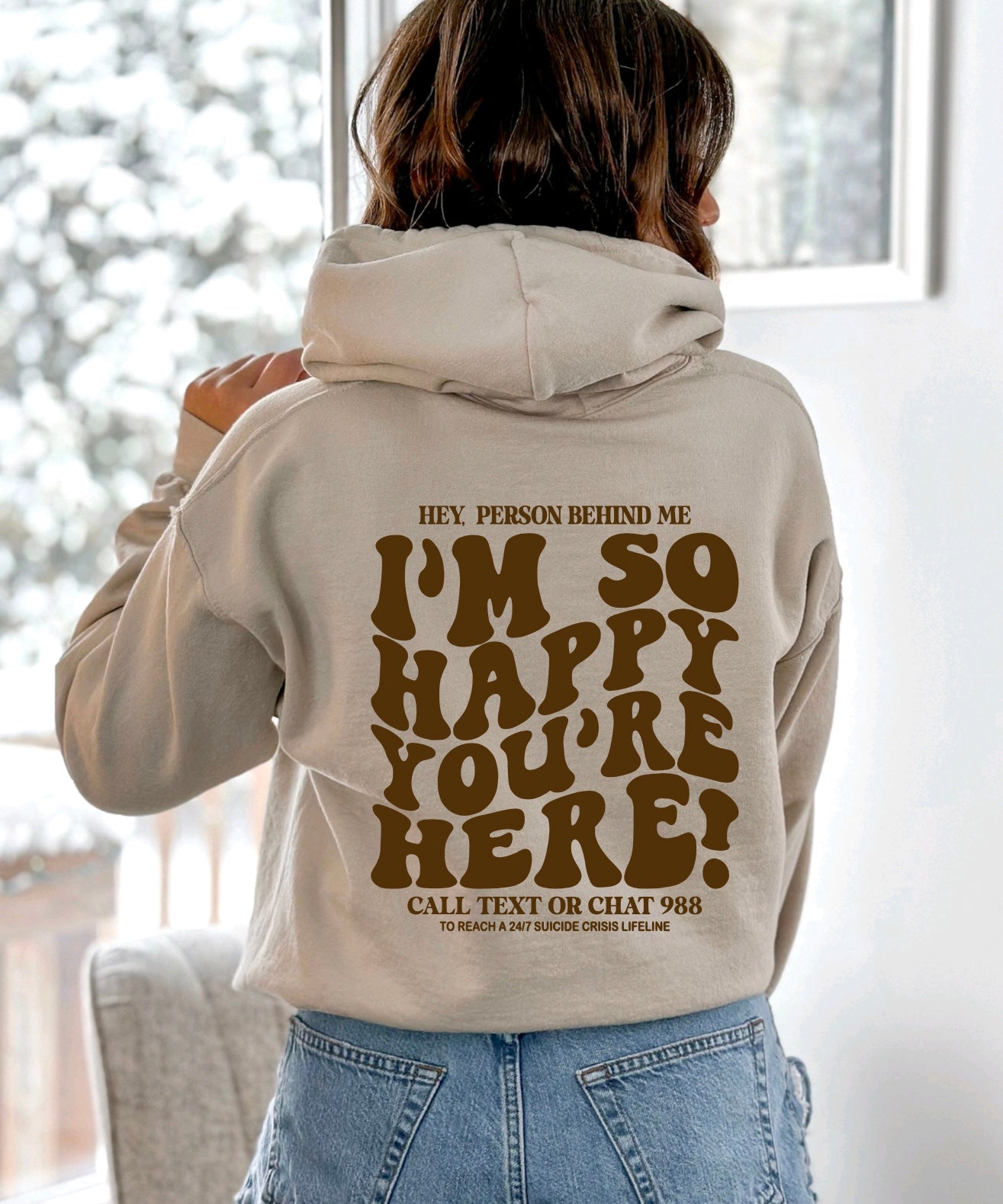 I’m So Happy You’re Here- Stay Semi Colon Hoodie with sleeve design