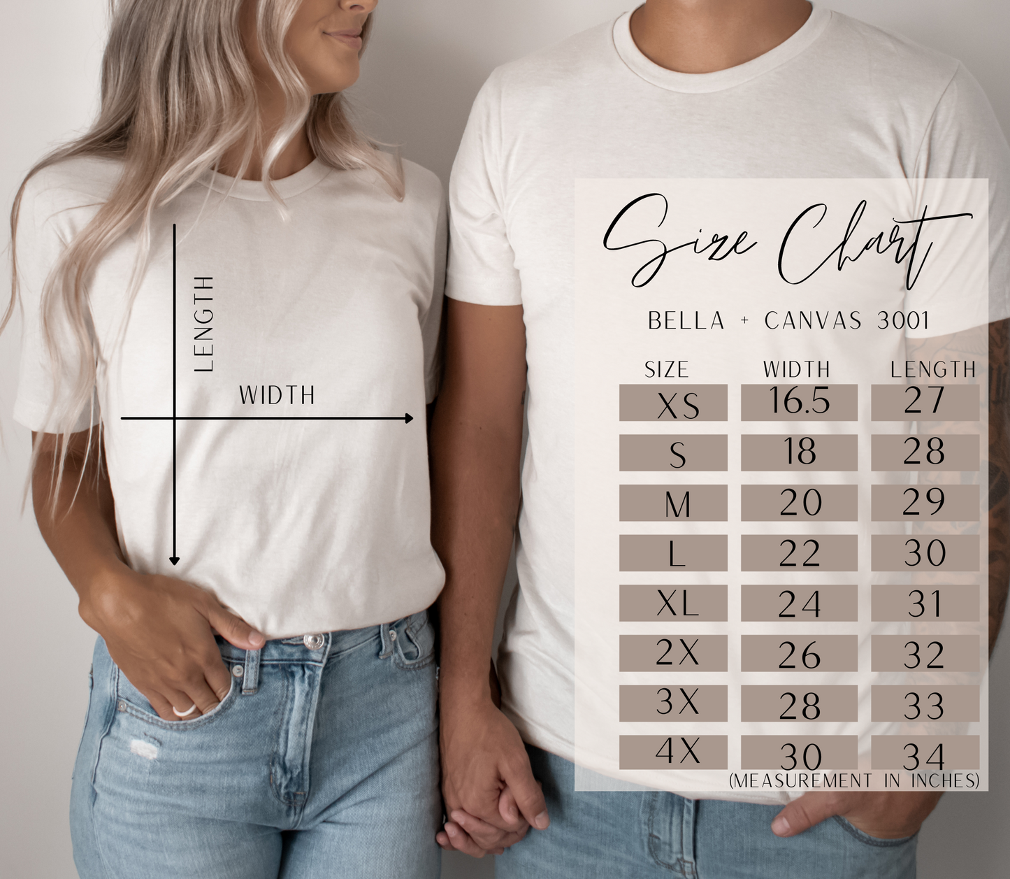 Bella canvas unisex t-shirt size chart 